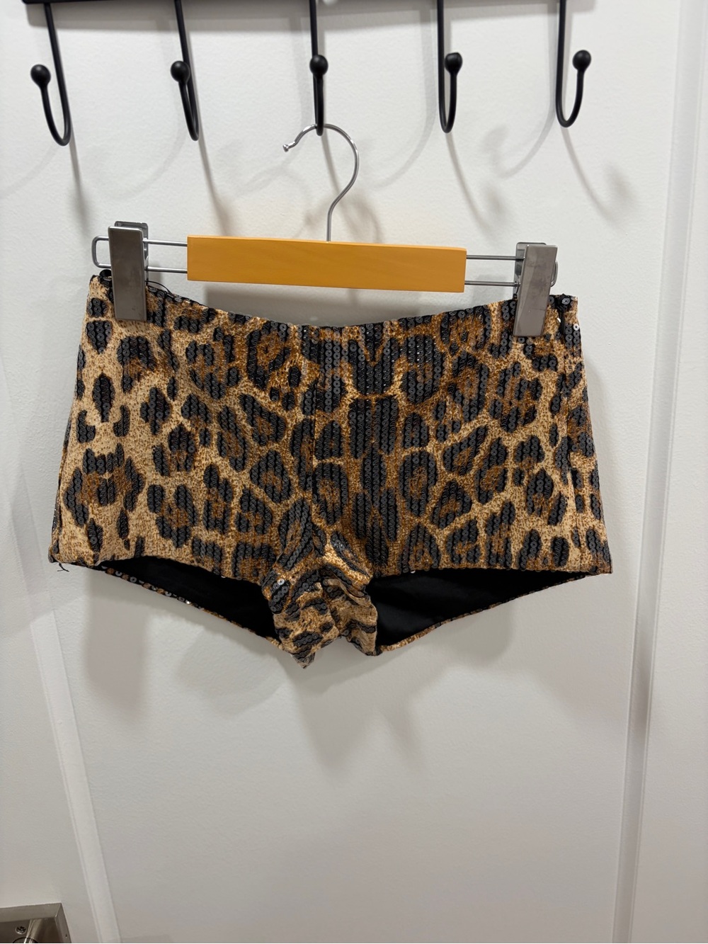 Edikted Leopard Print Sequin Bike Shorts in Black and Tan
